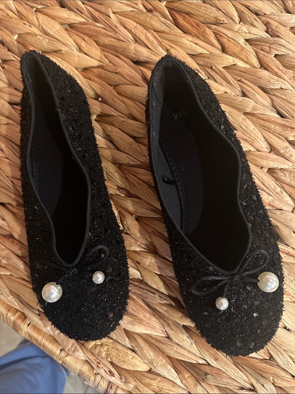 Zara Black Pearl-Accent Girls' Ballet Flats